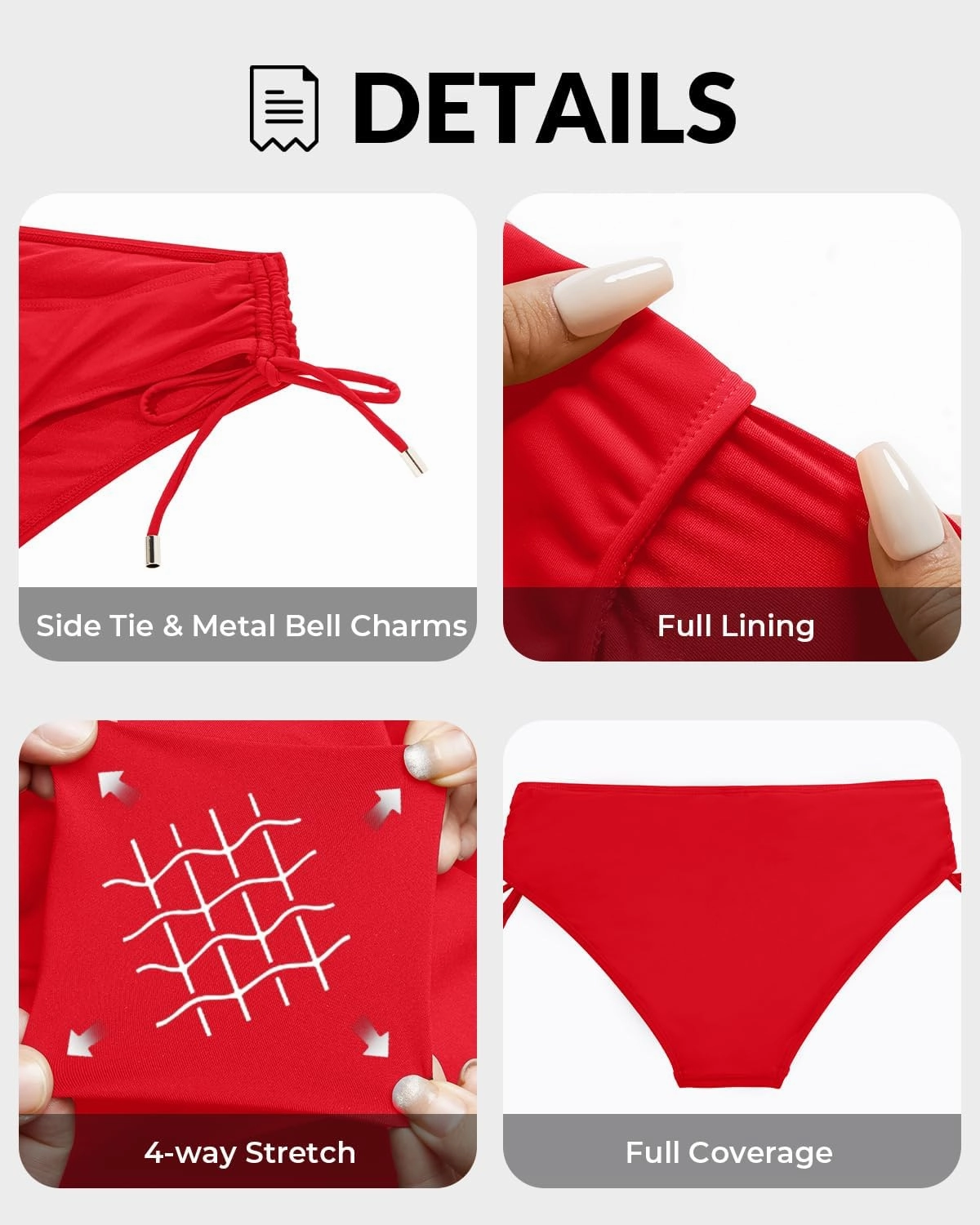 Womens Full Coverage Bikini Bottoms - Low Rise Bathing Suit Swim Bottom Side Tie Ruched Swimsuits Swimwear
