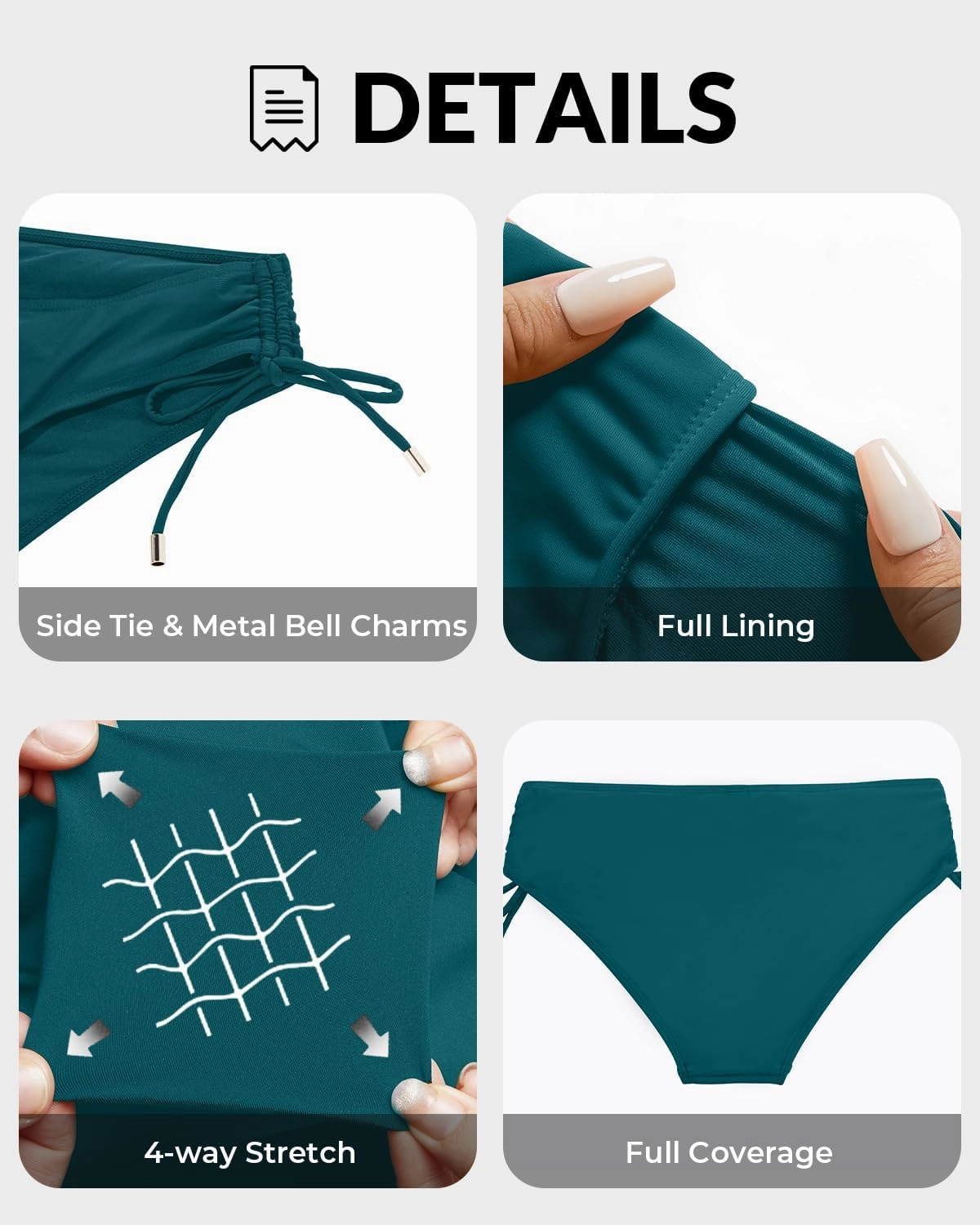 Womens Full Coverage Bikini Bottoms - Low Rise Bathing Suit Swim Bottom Side Tie Ruched Swimsuits Swimwear
