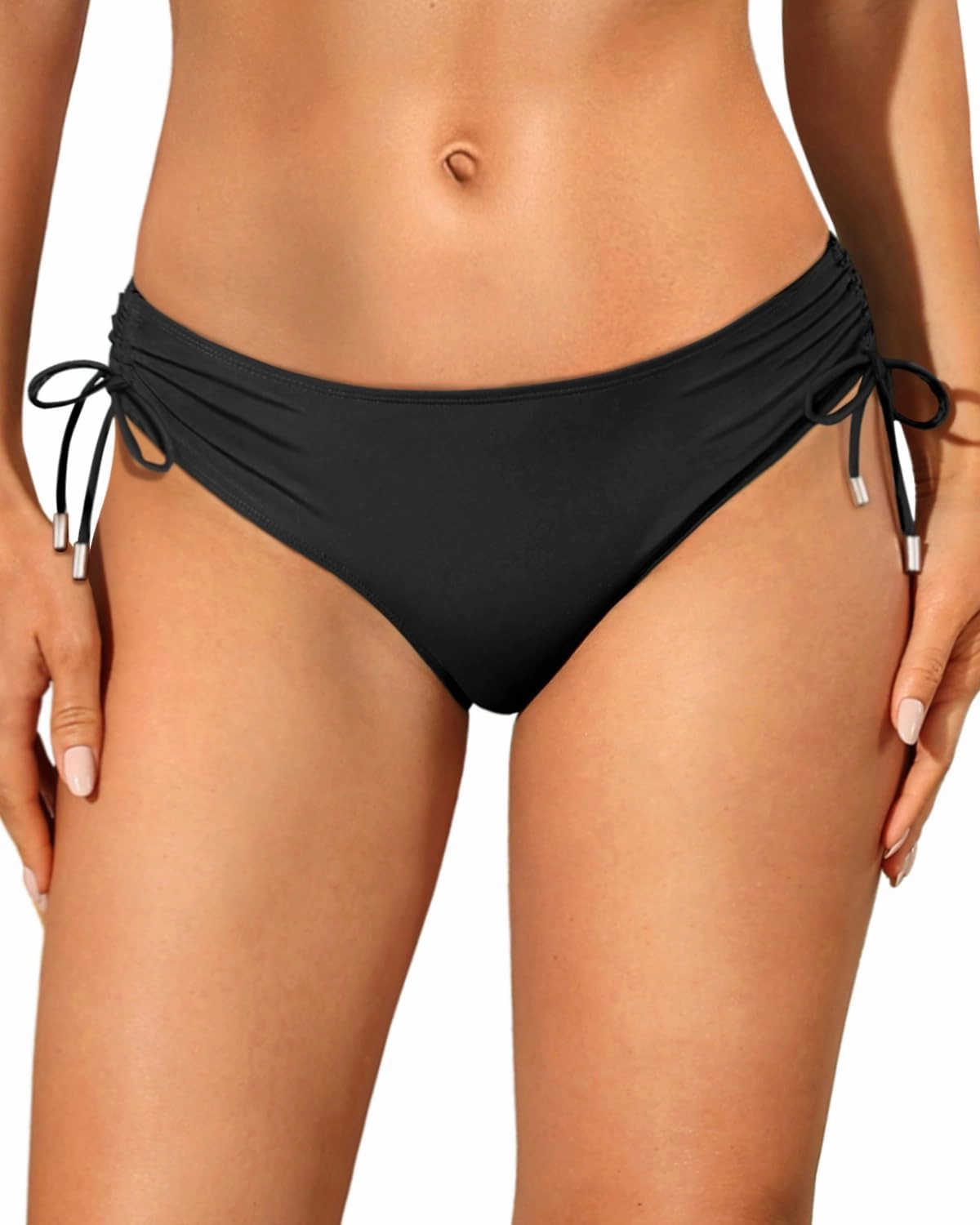 Womens Full Coverage Bikini Bottoms - Low Rise Bathing Suit Swim Bottom Side Tie Ruched Swimsuits Swimwear