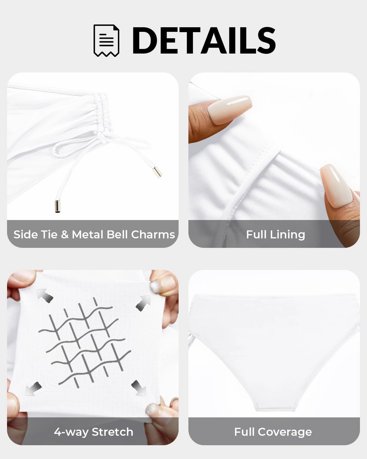 Womens Full Coverage Bikini Bottoms - Low Rise Bathing Suit Swim Bottom Side Tie Ruched Swimsuits Swimwear