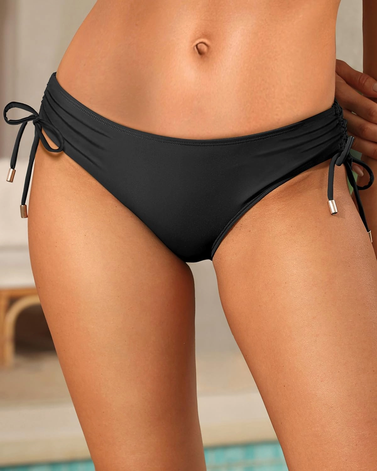 Womens Full Coverage Bikini Bottoms - Low Rise Bathing Suit Swim Bottom Side Tie Ruched Swimsuits Swimwear