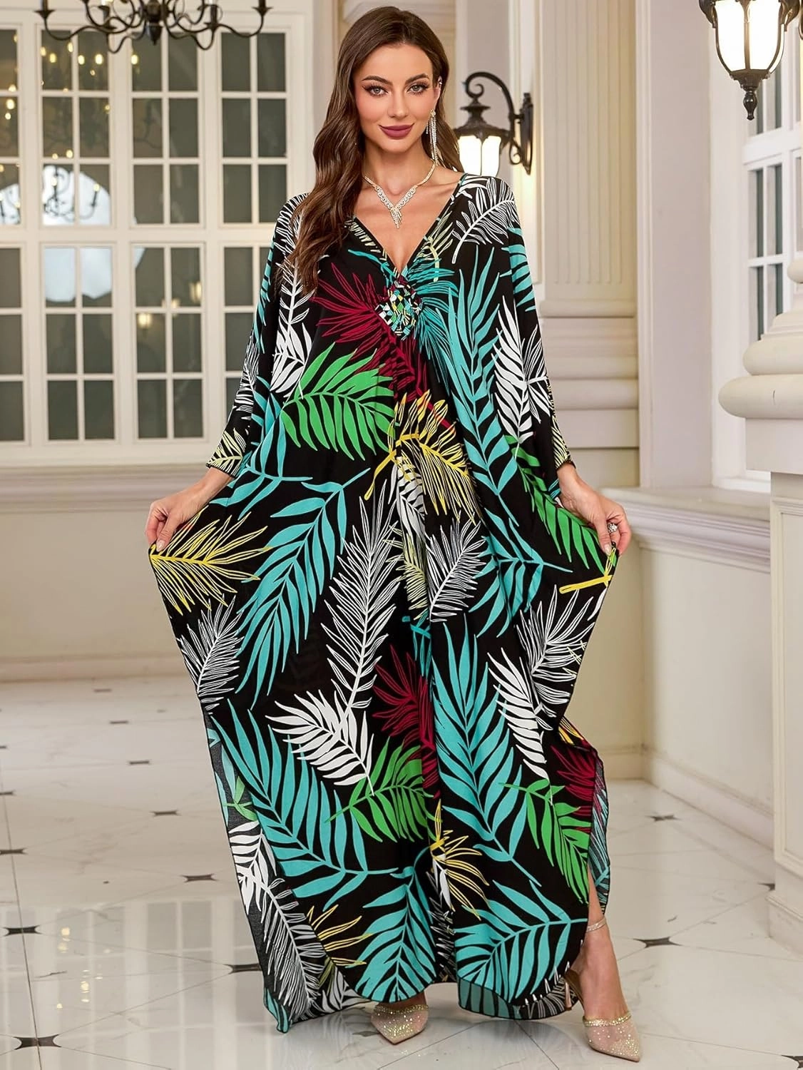Womens Kaftan Beach Cover Up Dress Plus Size Summer Swimsuit Loungewear Maxi Dress