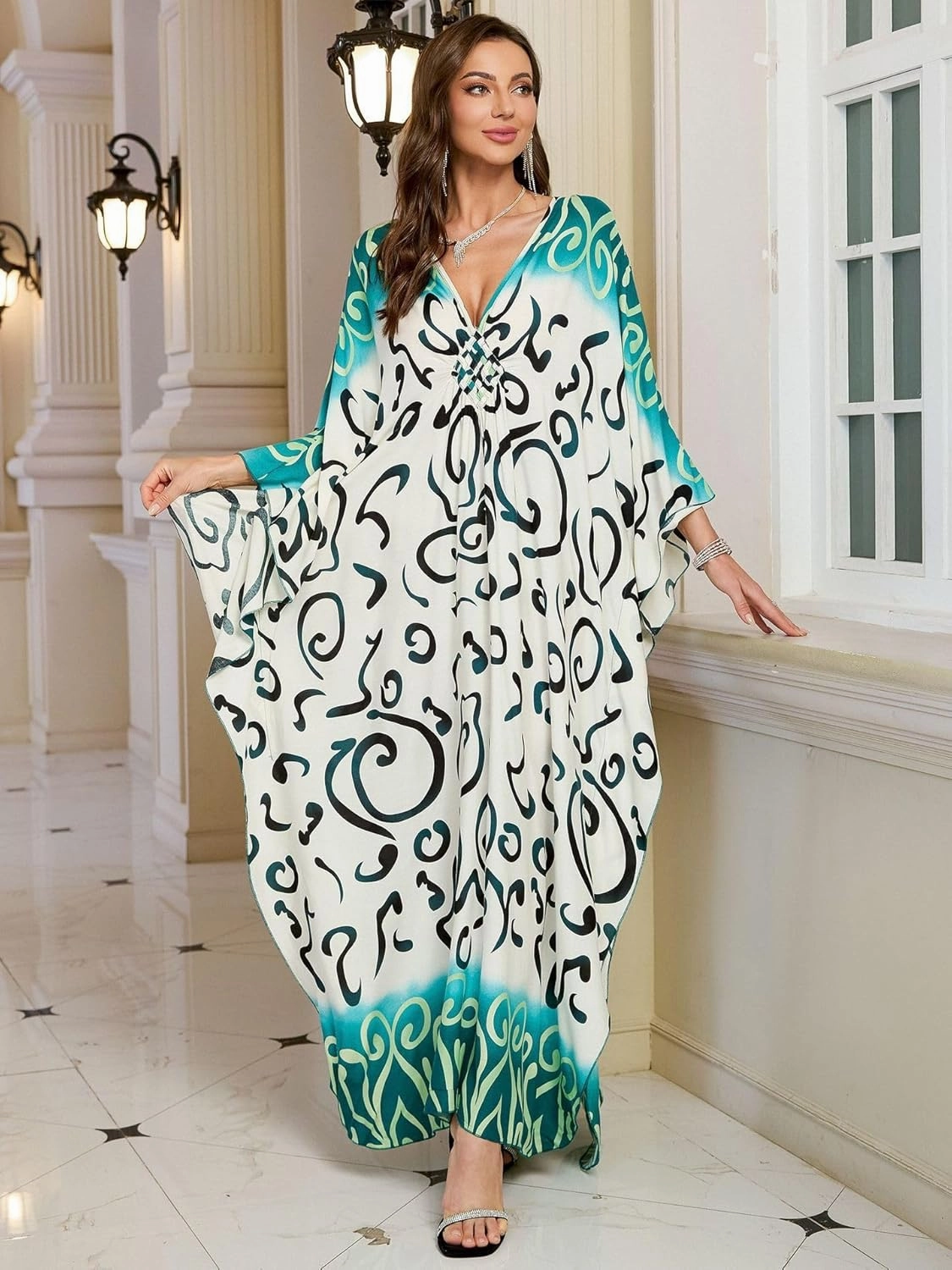 Womens Kaftan Beach Cover Up Dress Plus Size Summer Swimsuit Loungewear Maxi Dress