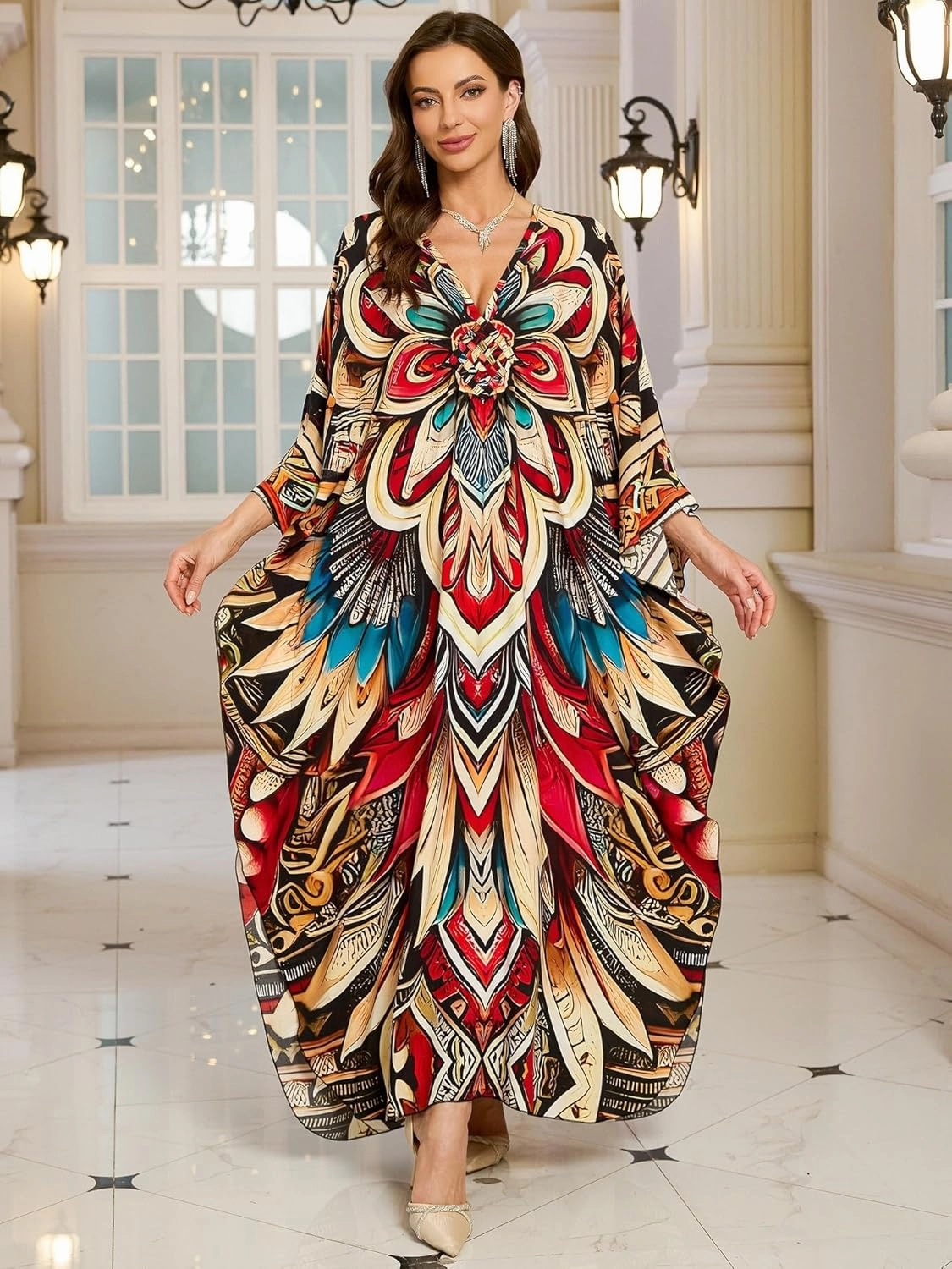 Womens Kaftan Beach Cover Up Dress Plus Size Summer Swimsuit Loungewear Maxi Dress