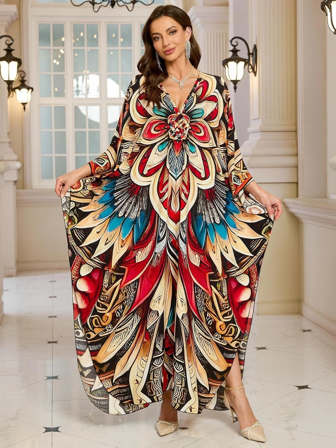 Womens Kaftan Beach Cover Up Dress Plus Size Summer Swimsuit Loungewear Maxi Dress
