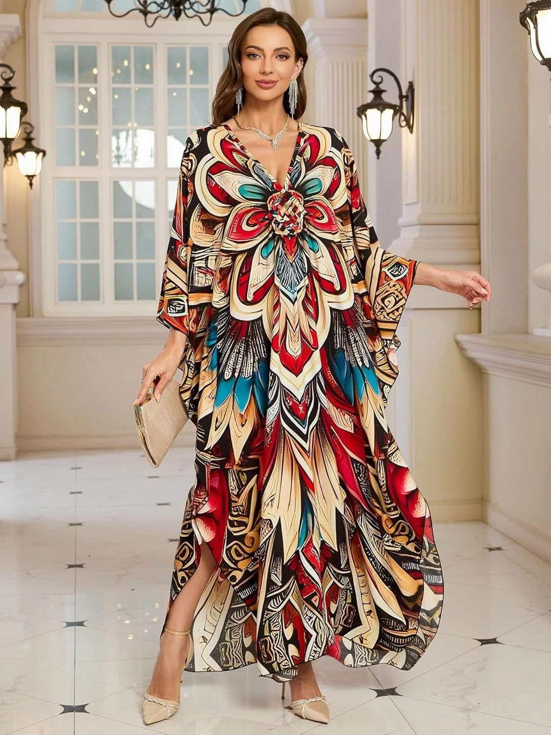 Womens Kaftan Beach Cover Up Dress Plus Size Summer Swimsuit Loungewear Maxi Dress