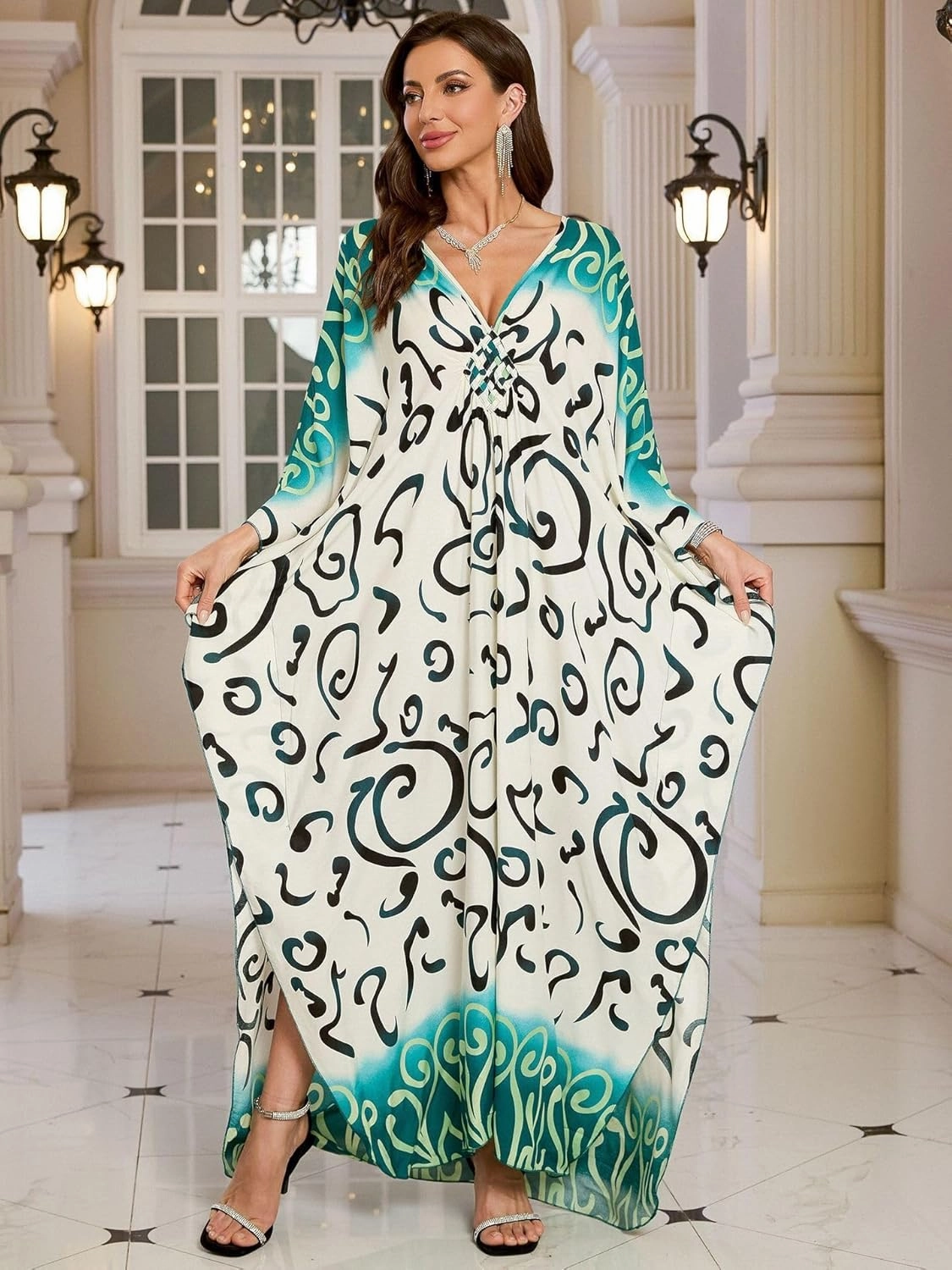 Womens Kaftan Beach Cover Up Dress Plus Size Summer Swimsuit Loungewear Maxi Dress