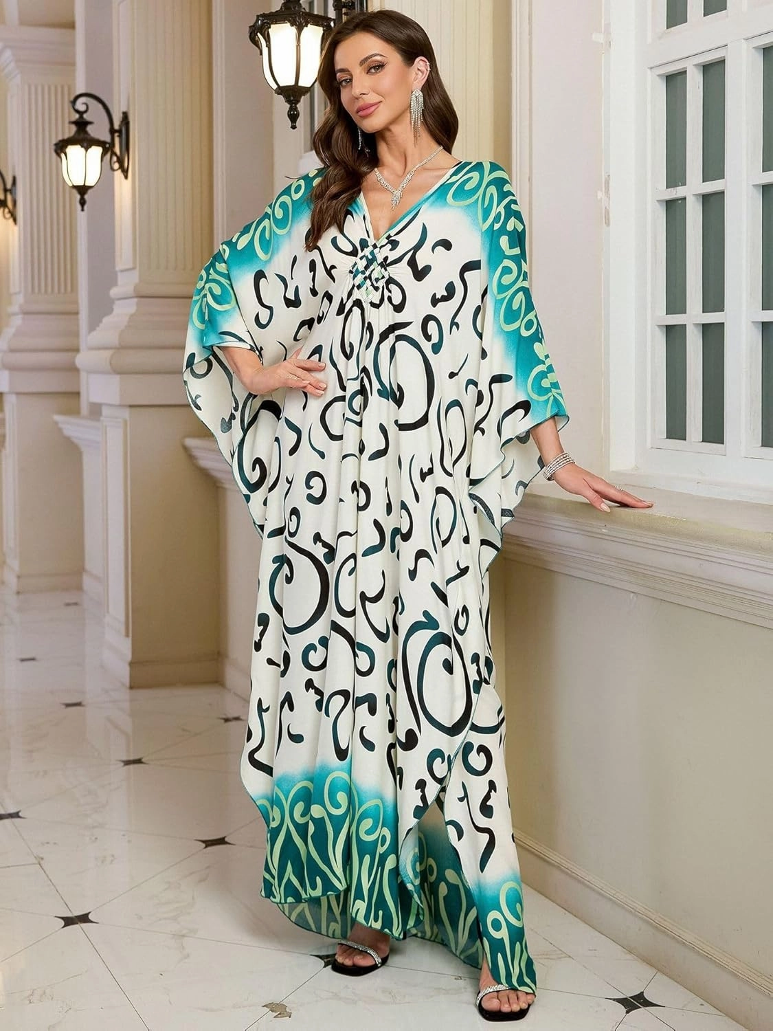 Womens Kaftan Beach Cover Up Dress Plus Size Summer Swimsuit Loungewear Maxi Dress