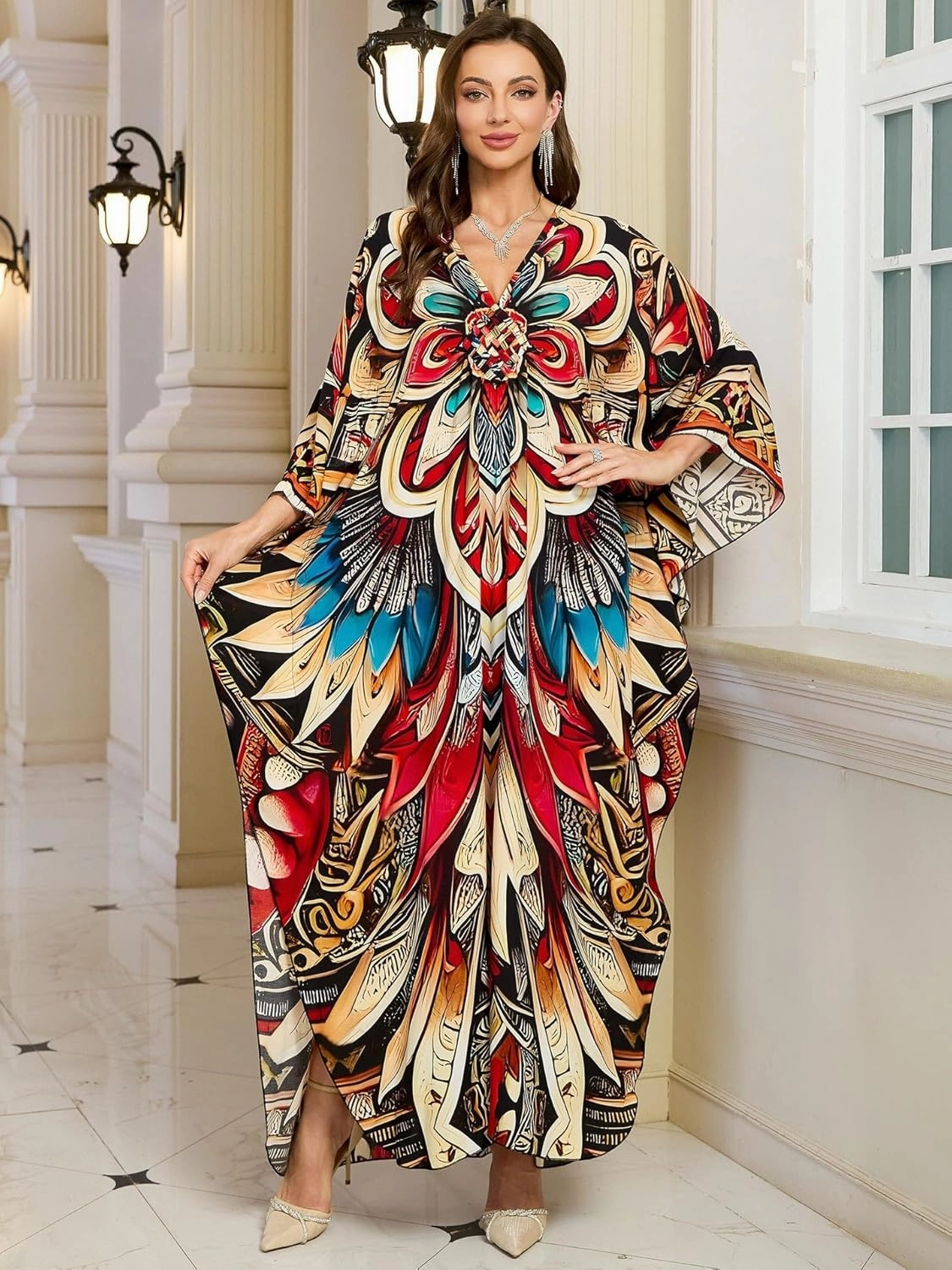 Womens Kaftan Beach Cover Up Dress Plus Size Summer Swimsuit Loungewear Maxi Dress