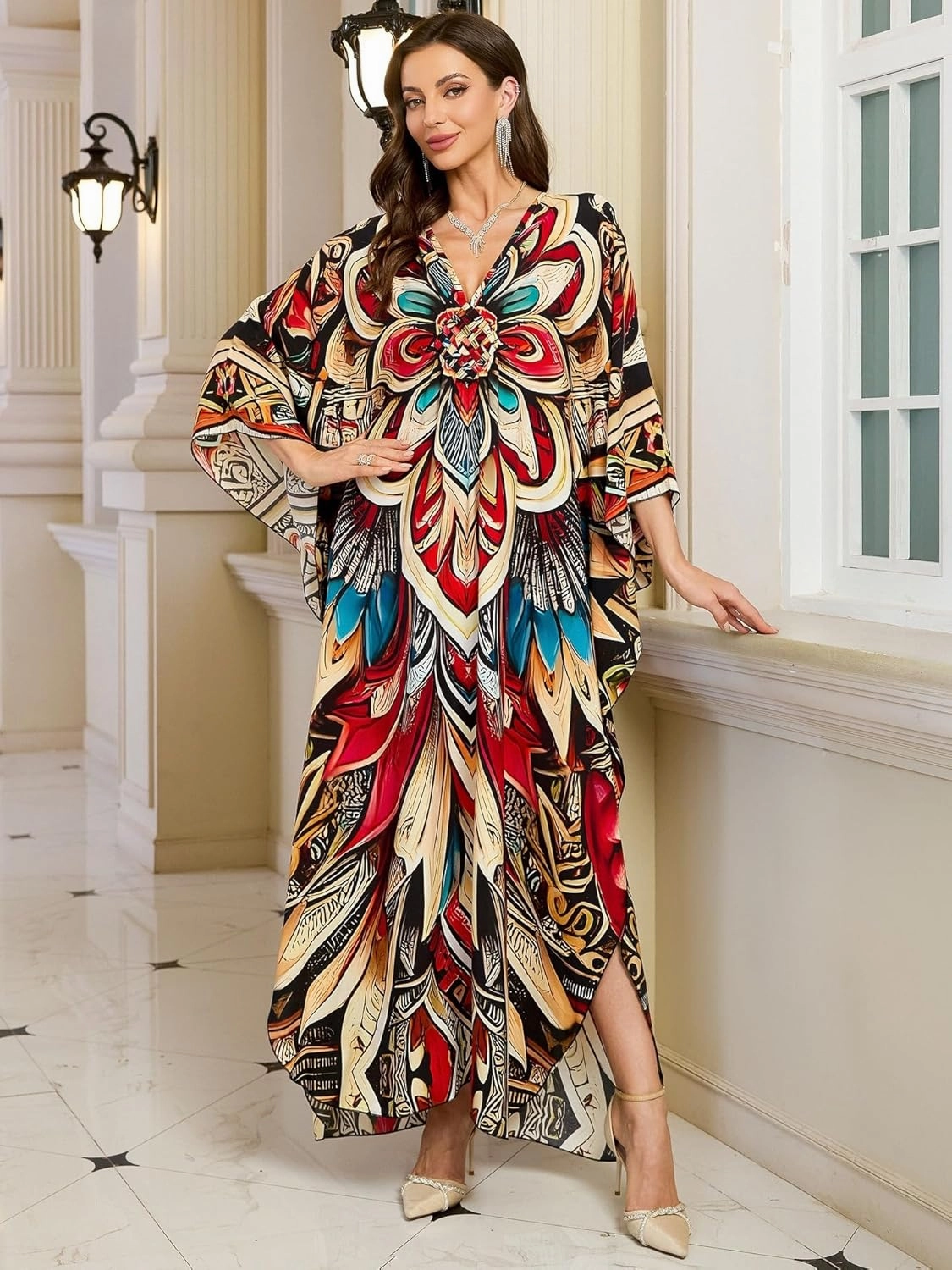 Womens Kaftan Beach Cover Up Dress Plus Size Summer Swimsuit Loungewear Maxi Dress