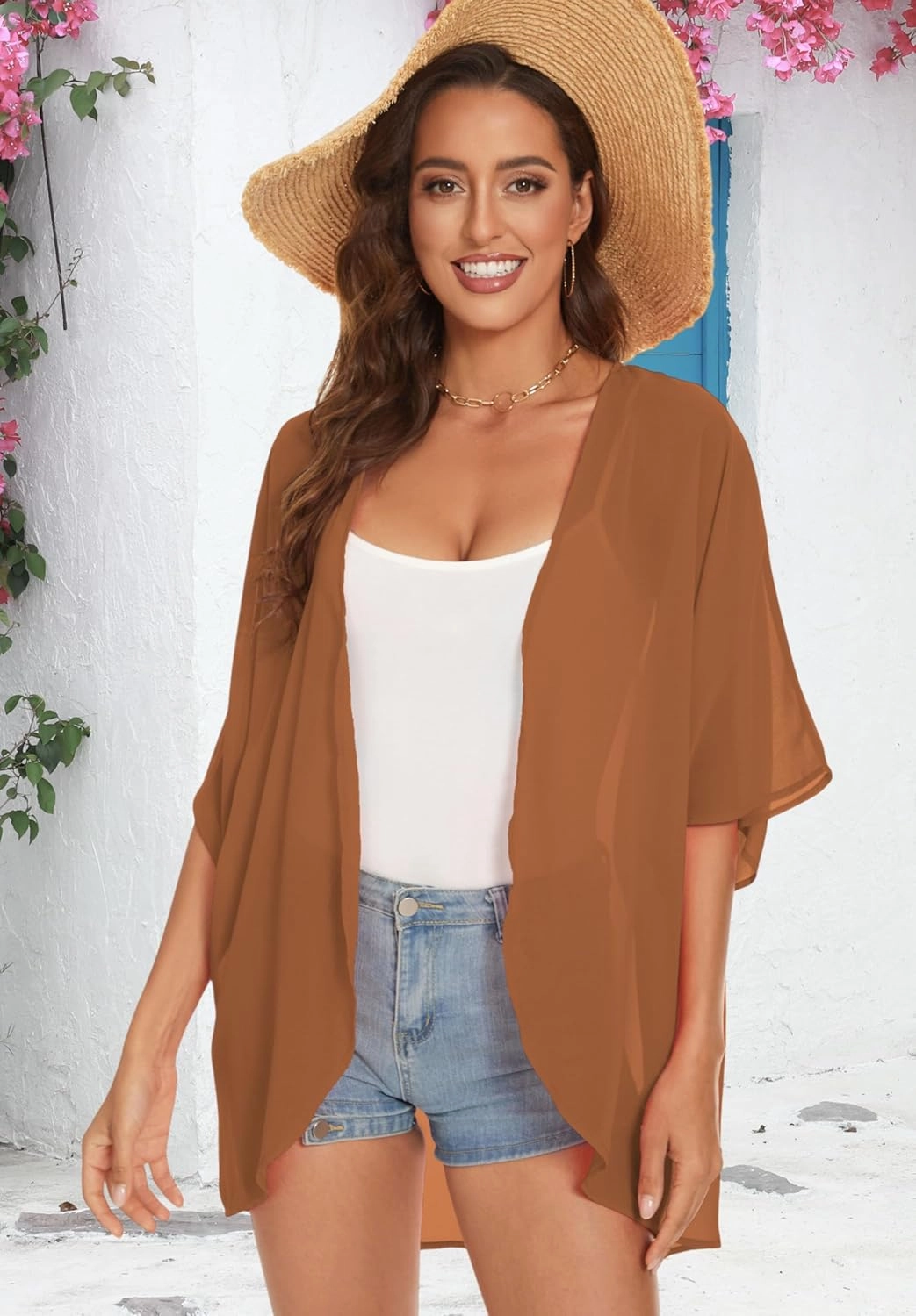 Womens Kimono Beach Cover Up Chiffon Cardigan Floral Tops Loose Capes