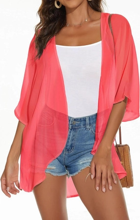 Womens Kimono Cardigans Beach Cover ups Swimwear Puff Sleeve Loose Casual Summer Tops