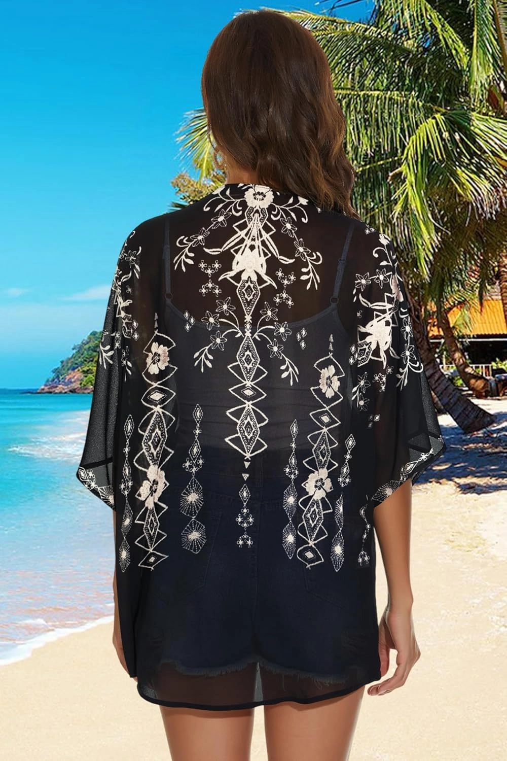 Womens Kimono Cardigans Beach Cover ups Swimwear Puff Sleeve Loose Casual Summer Tops
