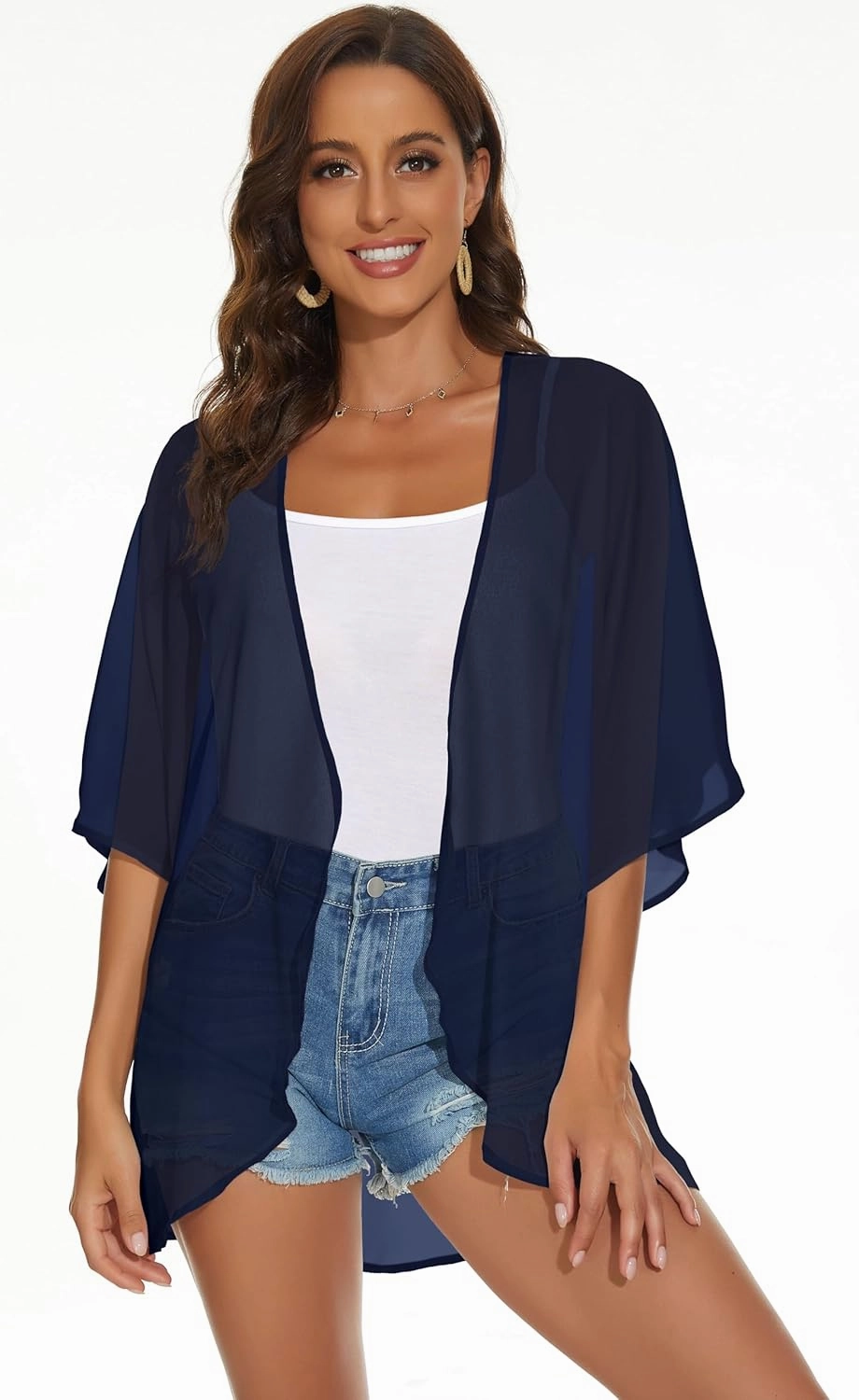Womens Kimono Cardigans Beach Cover ups Swimwear Puff Sleeve Loose Casual Summer Tops