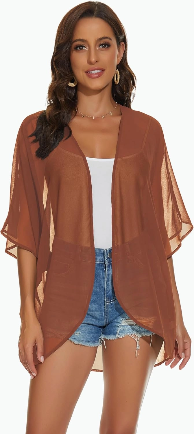 Womens Kimono Cardigans Beach Cover ups Swimwear Puff Sleeve Loose Casual Summer Tops