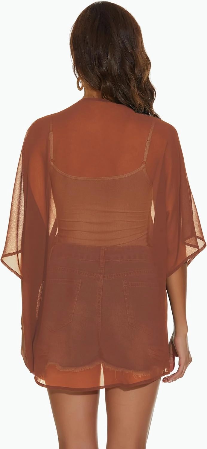Womens Kimono Cardigans Beach Cover ups Swimwear Puff Sleeve Loose Casual Summer Tops