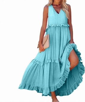 Womens Maxi Dress Sleeveless Sexy Tiered Flowy Summer Tank Dresses Loose Smocked Ruffle Swing Beach Long Sundress