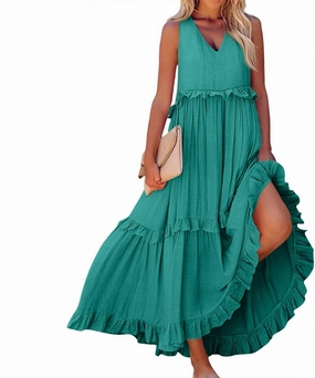 Womens Maxi Dress Sleeveless Sexy Tiered Flowy Summer Tank Dresses Loose Smocked Ruffle Swing Beach Long Sundress