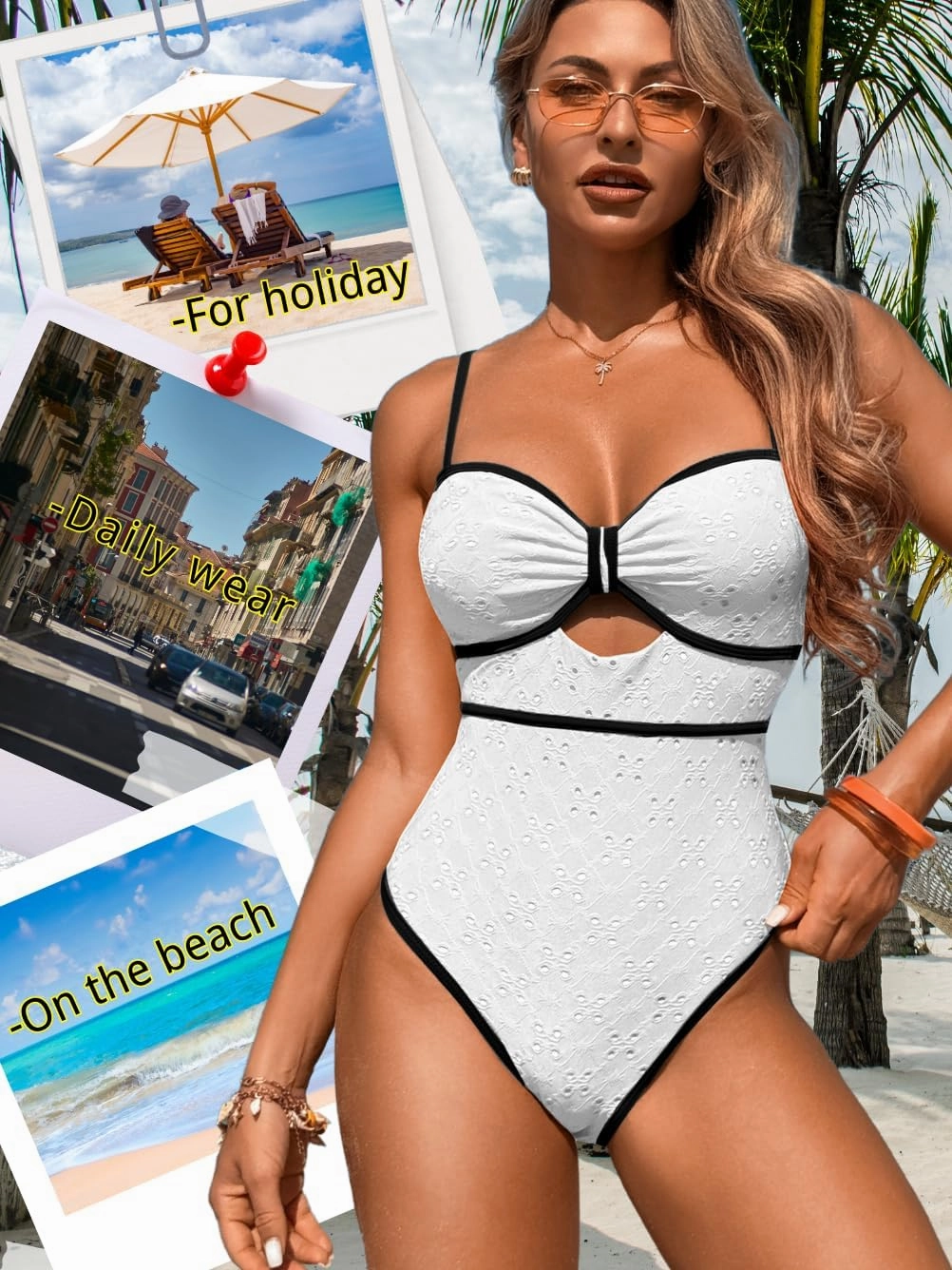 Womens One Piece Cutout Swimsuit, Sexy Tummy Control Bathing Suit, Color Block Monokini, 2025 Retro Swimwear