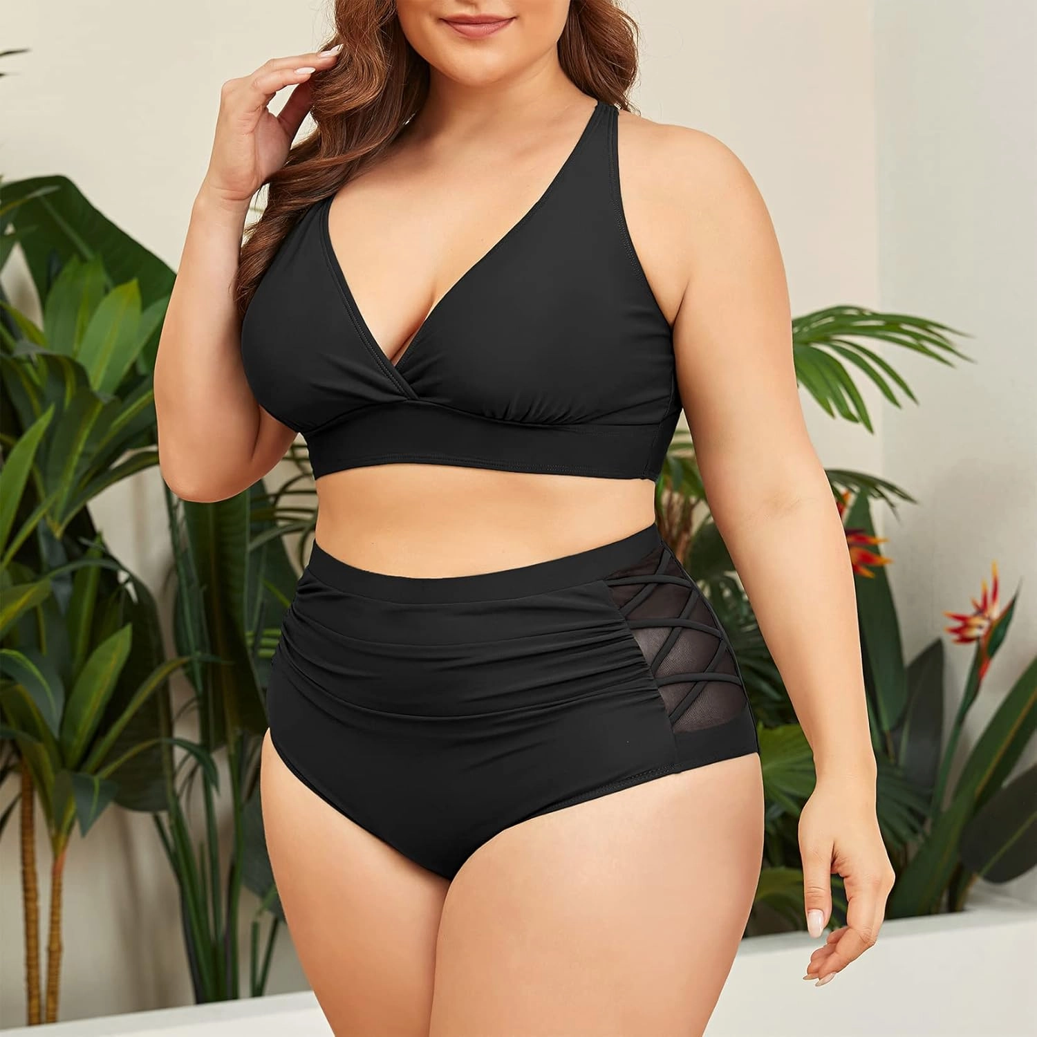 Womens Plus Size Bikini Tummy Control Swimsuits Two Piece Bathing Suits High Waisted Swimwear