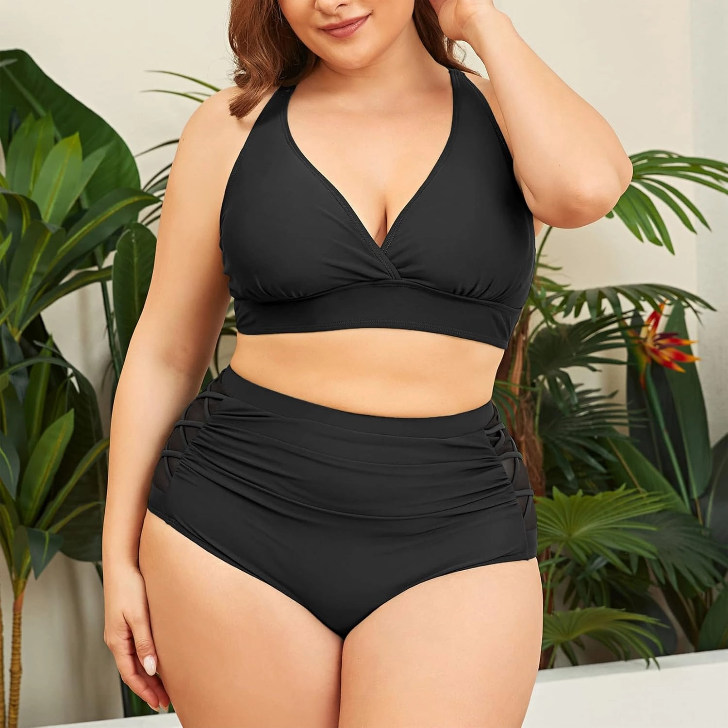 Womens Plus Size Bikini Tummy Control Swimsuits Two Piece Bathing Suits High Waisted Swimwear