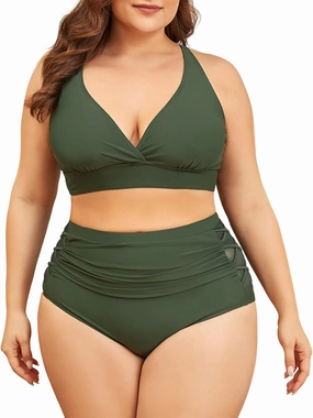 Womens Plus Size Bikini Tummy Control Swimsuits Two Piece Bathing Suits High Waisted Swimwear