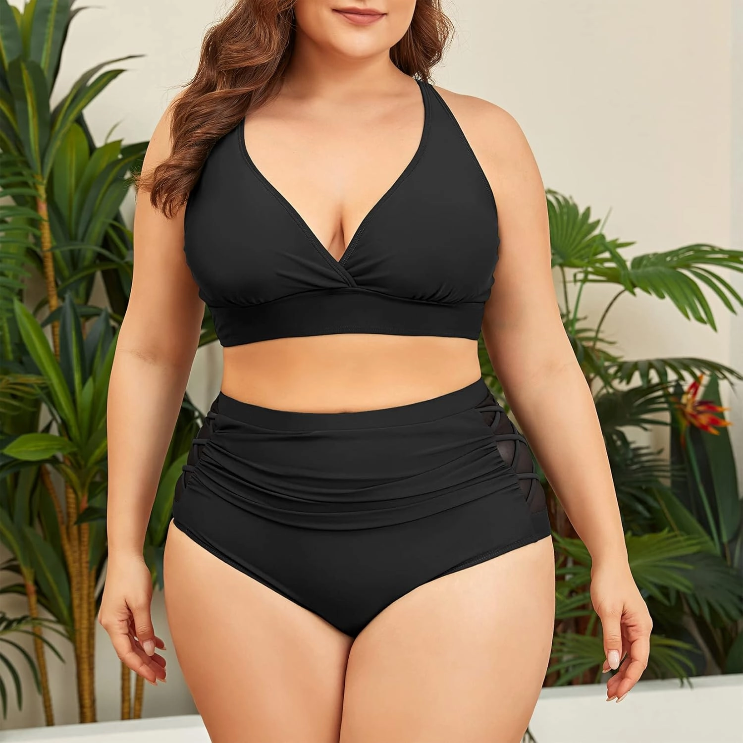 Womens Plus Size Bikini Tummy Control Swimsuits Two Piece Bathing Suits High Waisted Swimwear
