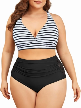 Womens Plus Size Bikini Tummy Control Swimsuits Two Piece Bathing Suits High Waisted Swimwear