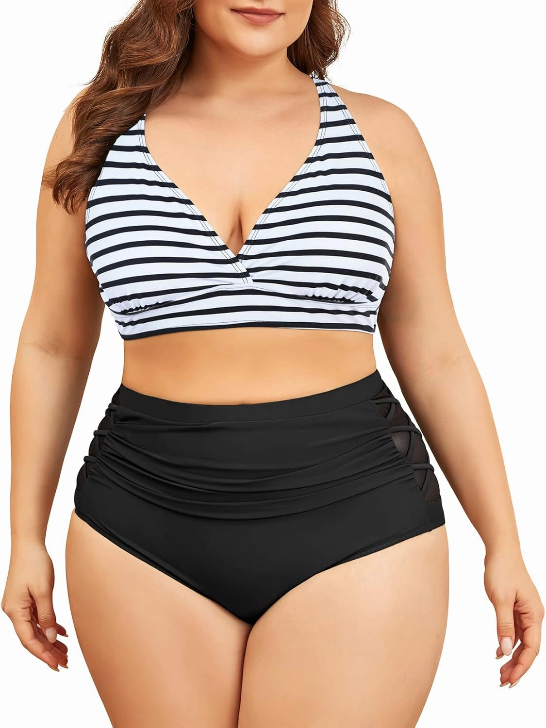 Womens Plus Size Bikini Tummy Control Swimsuits Two Piece Bathing Suits High Waisted Swimwear
