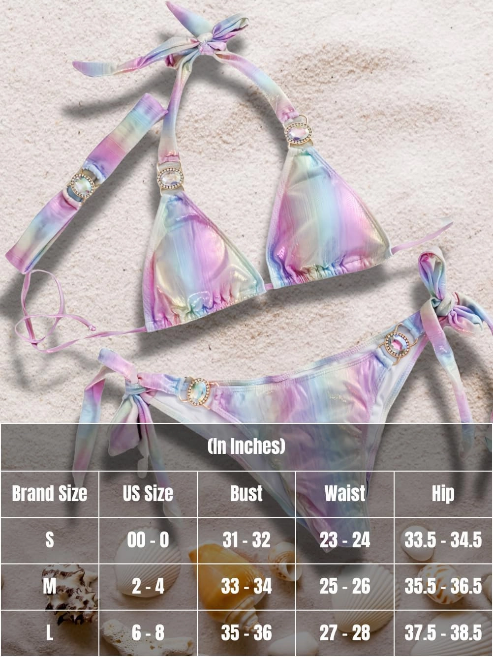 Womens Sexy Triangle Metallic Bikini Set, Crystal Rhinestone Headband Halter Swimsuit, Cheeky Tie Ruched Bathing Suit