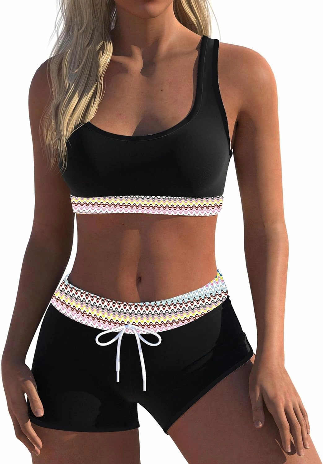 Womens Sport Two Piece Swimsuits Racerback Tops Boyshort Bottom