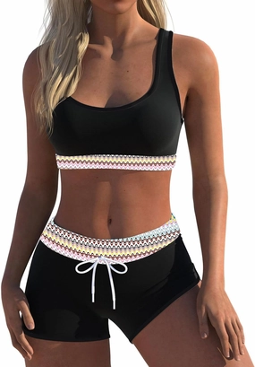 Womens Sport Two Piece Swimsuits Racerback Tops Boyshort Bottom