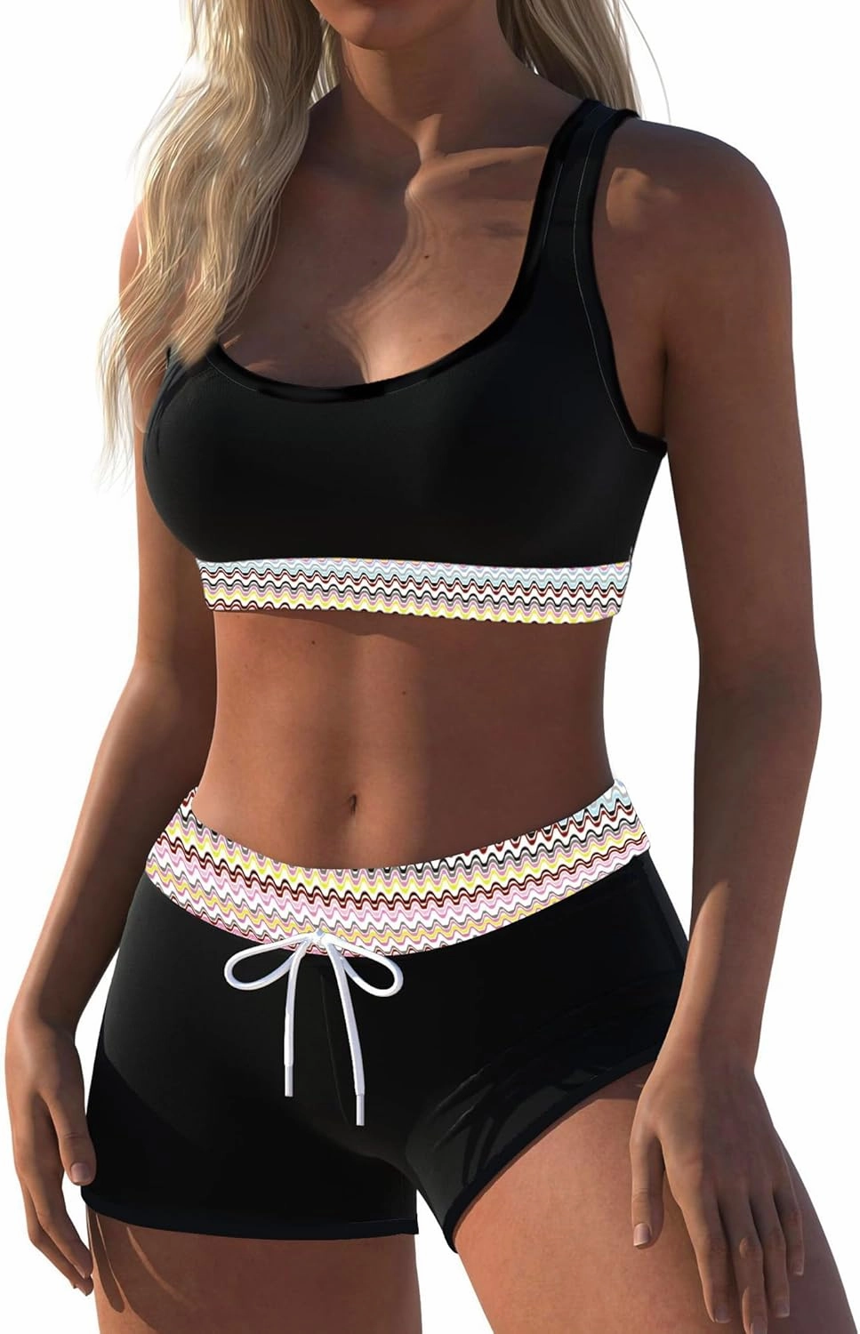 Womens Sport Two Piece Swimsuits Racerback Tops Boyshort Bottom