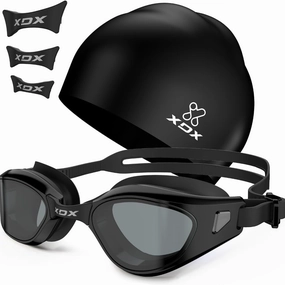 XDX Swim Goggles with Swim Cap Anti-Fog Pool Goggles with Detachable Lenses Swimming Goggles Cap Set for Youth Men Women