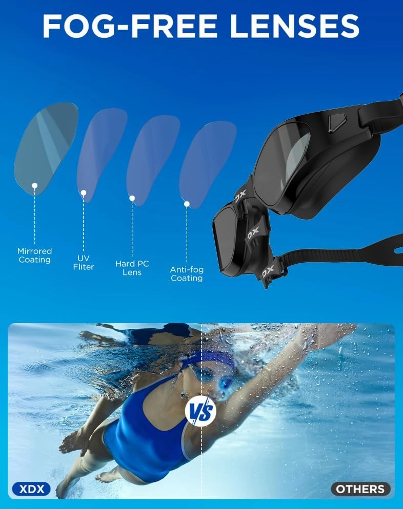 XDX Swim Goggles with Swim Cap Anti-Fog Pool Goggles with Detachable Lenses Swimming Goggles Cap Set for Youth Men Women