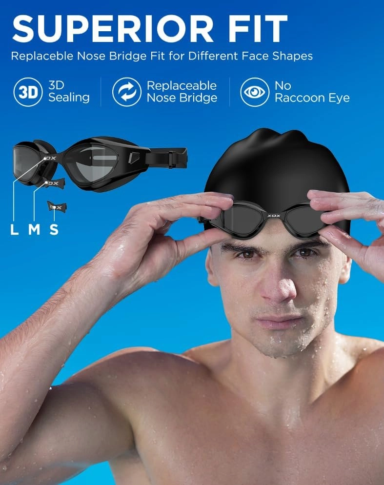 XDX Swim Goggles with Swim Cap Anti-Fog Pool Goggles with Detachable Lenses Swimming Goggles Cap Set for Youth Men Women