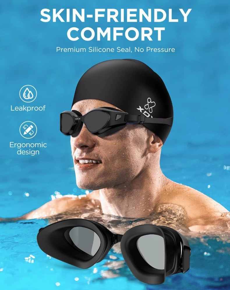 XDX Swim Goggles with Swim Cap Anti-Fog Pool Goggles with Detachable Lenses Swimming Goggles Cap Set for Youth Men Women