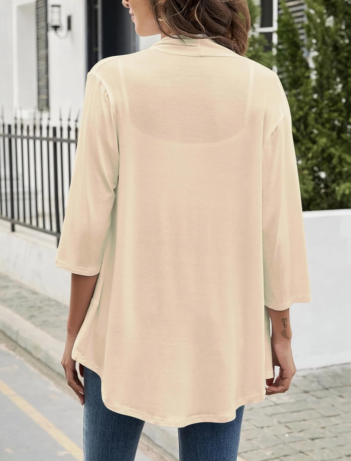 Yekaty Women Cardigan 3/4 Sleeves Open Front Lightweight Cardigan Draped Ruffles Knit Cardigan