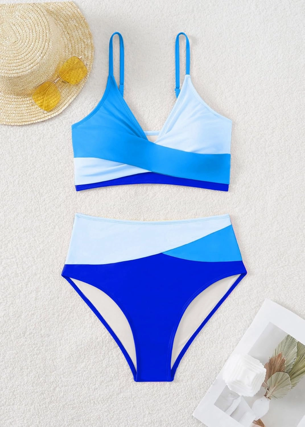 YELAIVP High Waisted Bikini Sets for Women V Neck Bathing Suit for Women Tummy Control Two Piece Swimsuits Swimwear