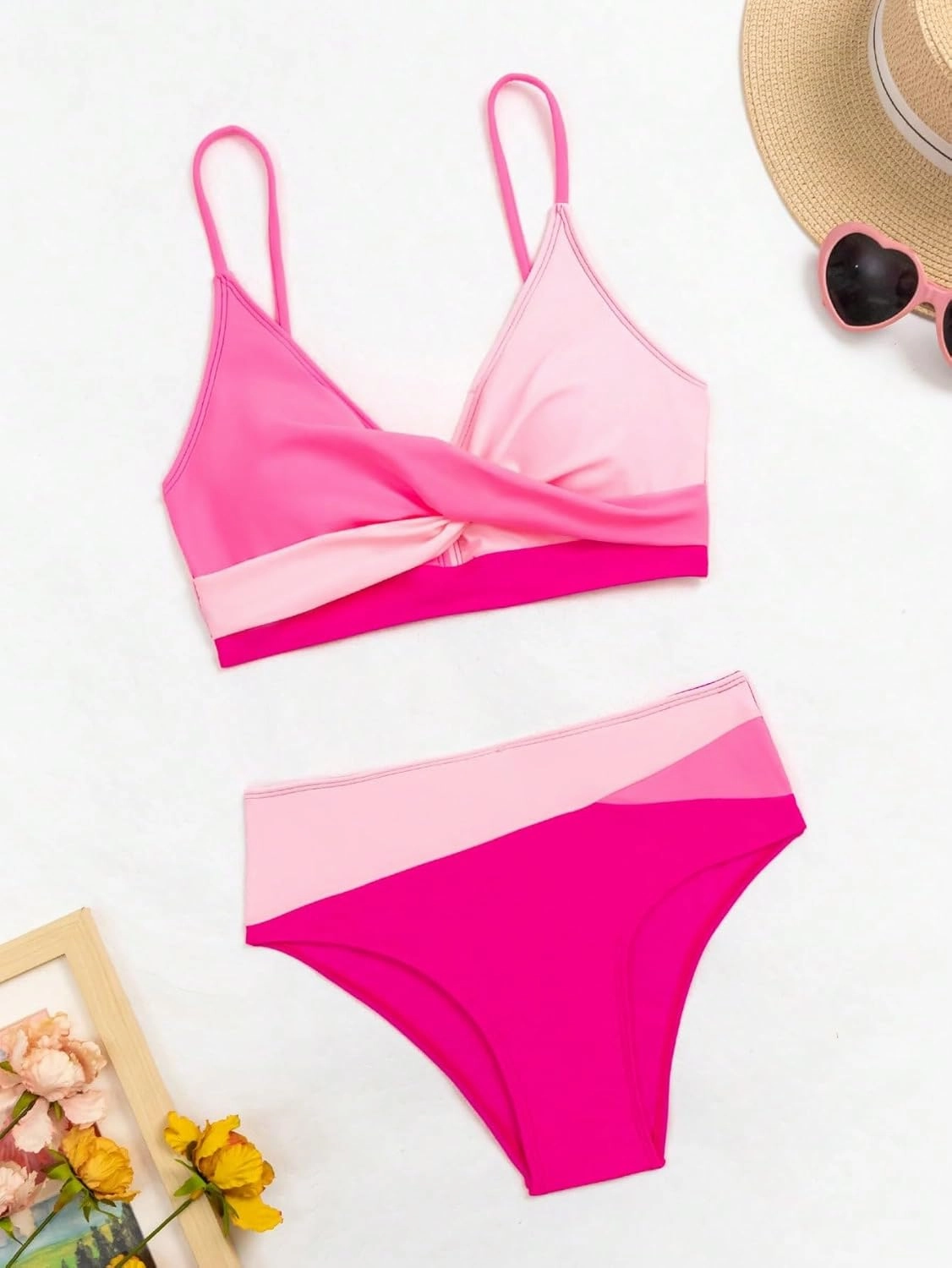 YELAIVP High Waisted Bikini Sets for Women V Neck Bathing Suit for Women Tummy Control Two Piece Swimsuits Swimwear