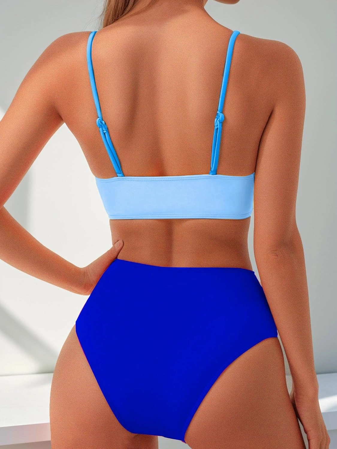 YELAIVP High Waisted Bikini Sets for Women V Neck Bathing Suit for Women Tummy Control Two Piece Swimsuits Swimwear