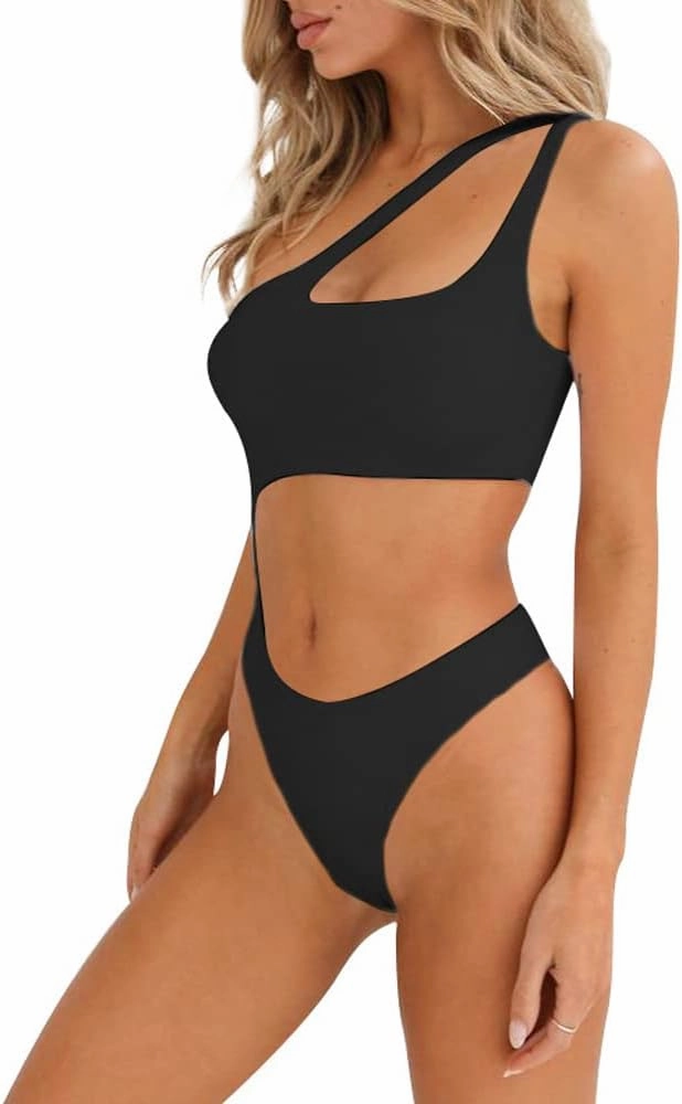 YELAIVP Women's Cutout One Piece Swimsuit Sexy One Shoulder High Cut Bathing Suit Bikini