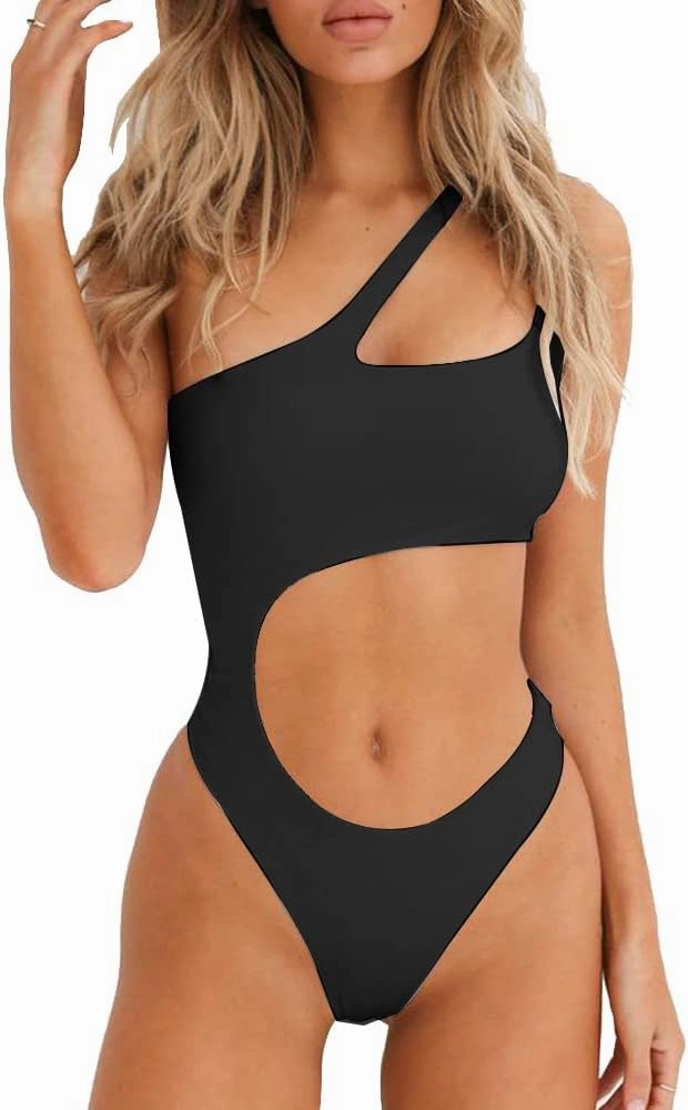 YELAIVP Women's Cutout One Piece Swimsuit Sexy One Shoulder High Cut Bathing Suit Bikini