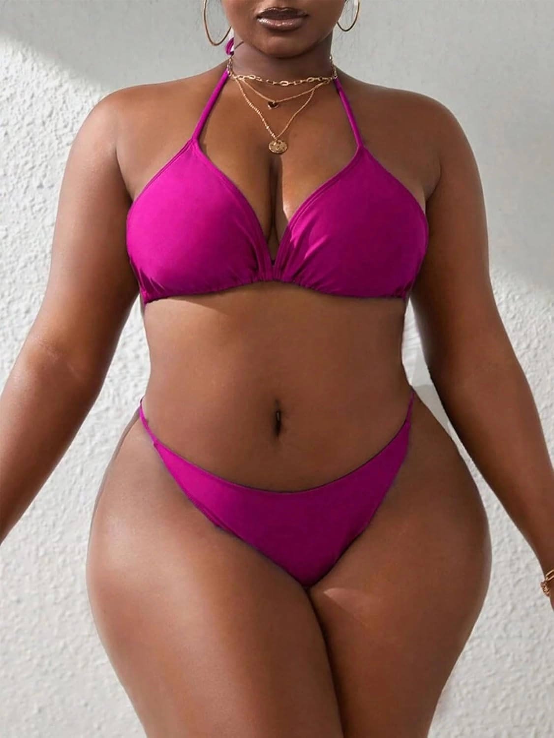 YELAIVP Women's Plus Size Halter String Triangle Bikini Sets 3 Piece Swimsuits with Side Ruched Drawstring Cover Up