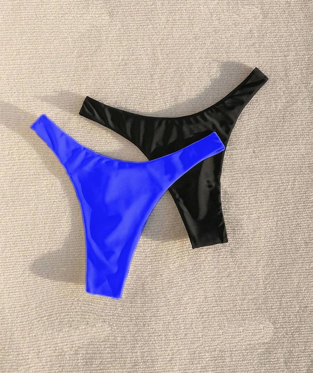 YELAIVP Women's Ruched Back Bikini Bottoms High Cut Bathing Suit Bottoms Cheeky Thong Swimsuit Bottom