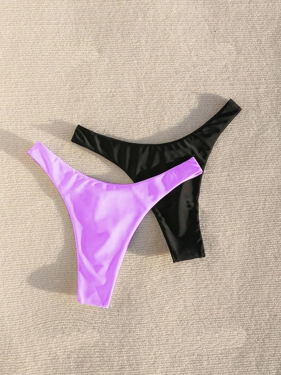 YELAIVP Women's Ruched Back Bikini Bottoms High Cut Bathing Suit Bottoms Cheeky Thong Swimsuit Bottom