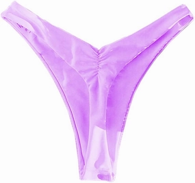 YELAIVP Women's Ruched Back Bikini Bottoms High Cut Bathing Suit Bottoms Cheeky Thong Swimsuit Bottom