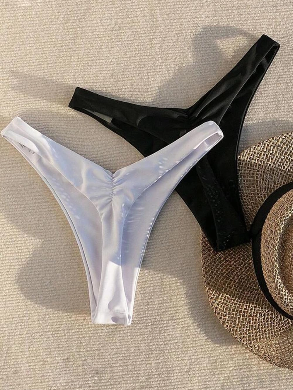 YELAIVP Women's Ruched Back Bikini Bottoms High Cut Bathing Suit Bottoms Cheeky Thong Swimsuit Bottom