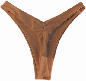 YELAIVP Women's Ruched Back Bikini Bottoms High Cut Bathing Suit Bottoms Cheeky Thong Swimsuit Bottom