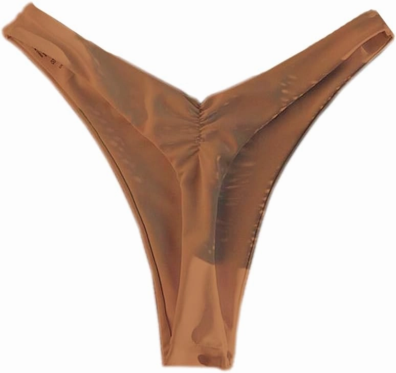 YELAIVP Women's Ruched Back Bikini Bottoms High Cut Bathing Suit Bottoms Cheeky Thong Swimsuit Bottom